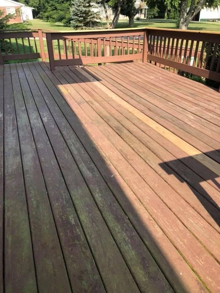 Weathered timber deck before restoration work